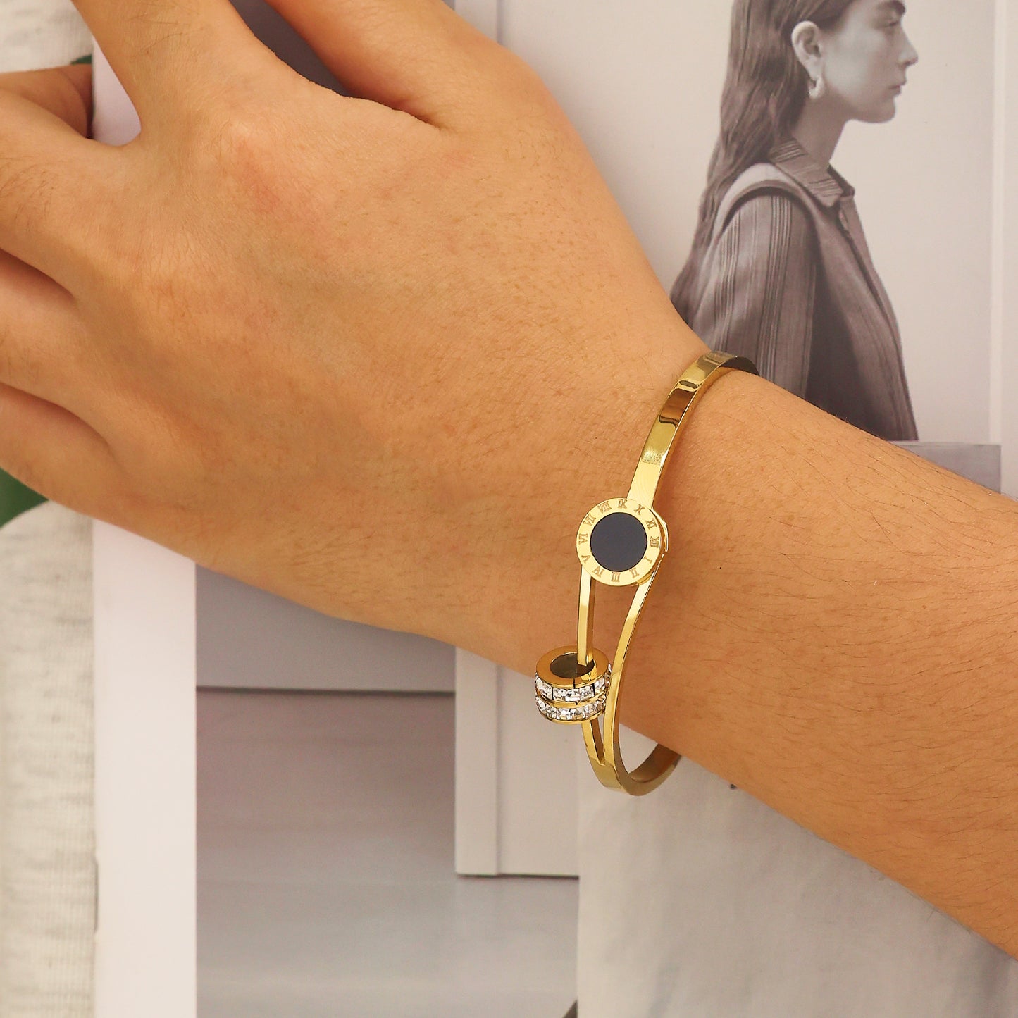 Edelstahl plattiertes 18K Gold Diamantarmband