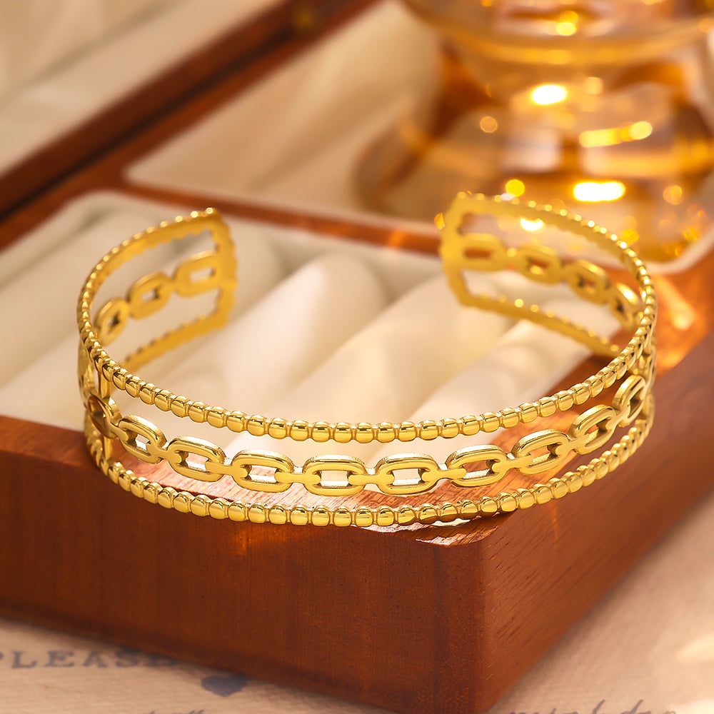 Bracelet en or à chaîne semi-fermée en plaqué or 18 carats et acier inoxydable
