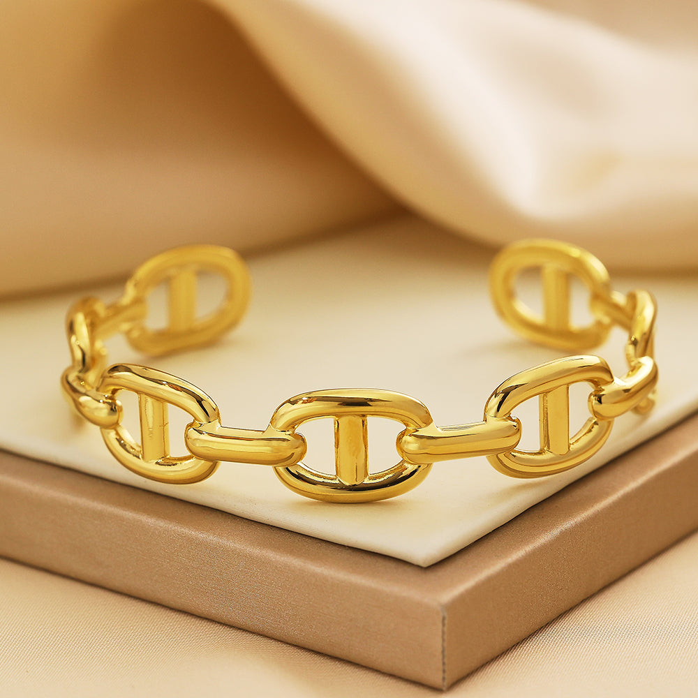Bracelet chaîne semi-fermée en or 18 carats plaqué acier inoxydable