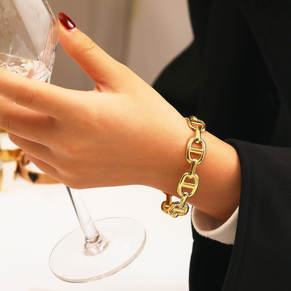 Bracelet chaîne semi-fermée en or 18 carats plaqué acier inoxydable