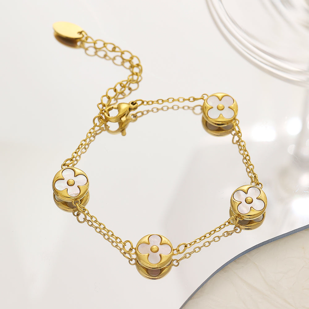 Armband aus Edelstahl mit 18 Karat Goldbeschichtung im Stil eines vierblättrigen Kleeblatts