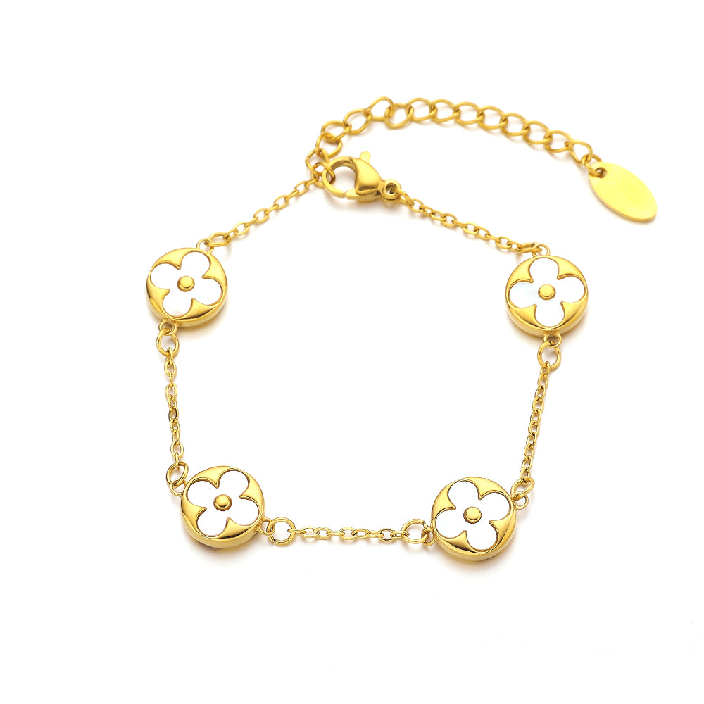 Armband aus Edelstahl mit 18 Karat Goldbeschichtung im Stil eines vierblättrigen Kleeblatts