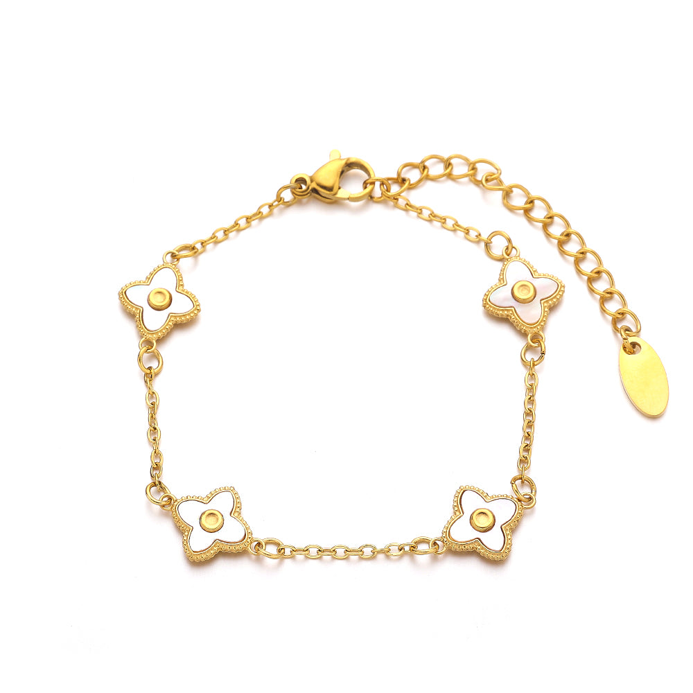 Armband aus Edelstahl mit 18 Karat Goldbeschichtung im Stil eines vierblättrigen Kleeblatts