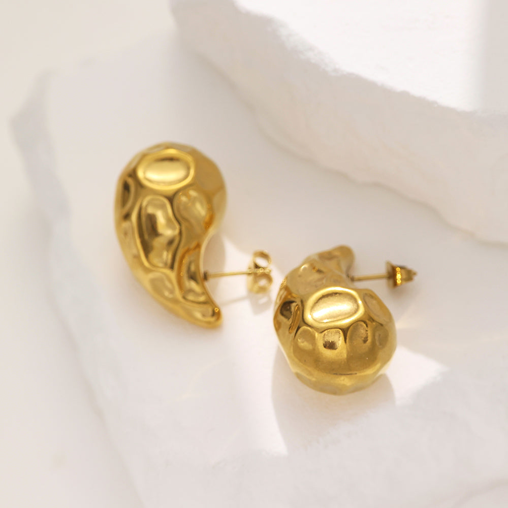 18-karat gold plated lunar surface drop earrings in stainless steel