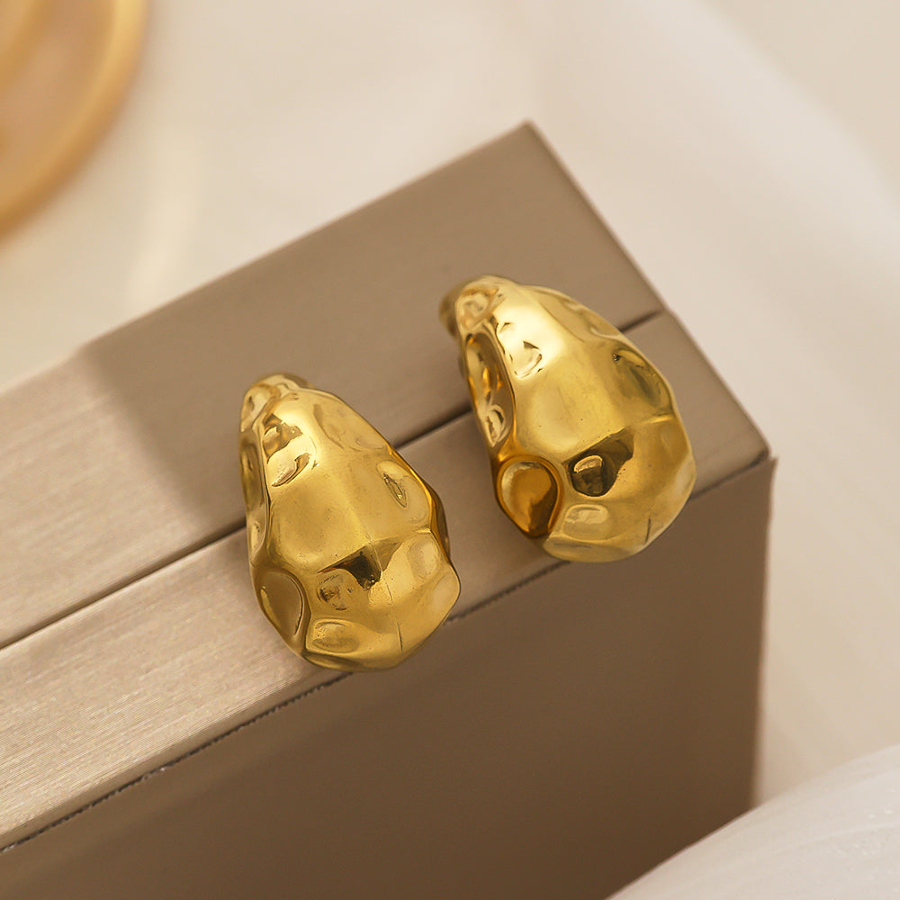18-karat gold plated lunar surface drop earrings in stainless steel