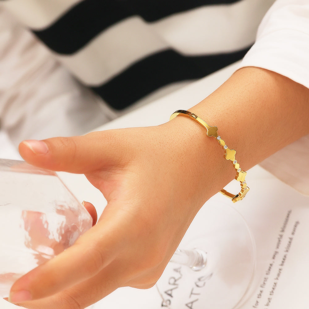Stainless steel plated 18K gold high grade micro-diamond bracelet