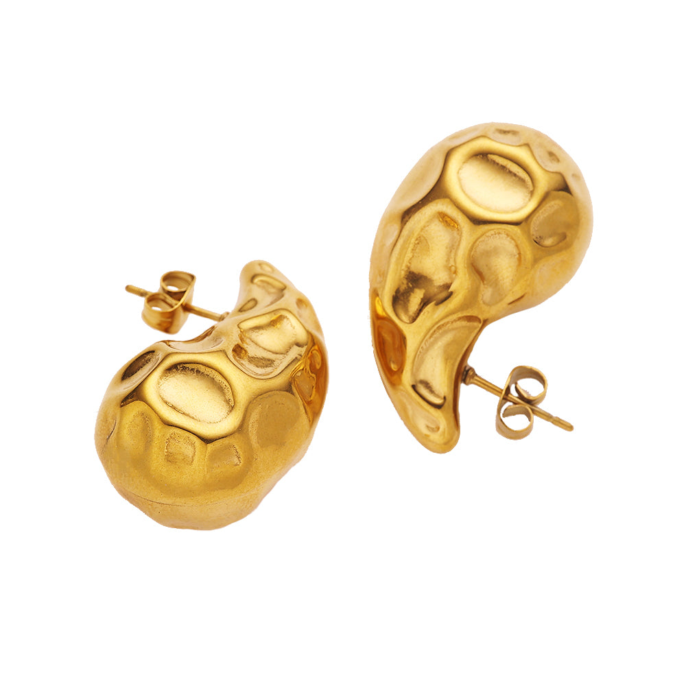 18-karat gold plated lunar surface drop earrings in stainless steel