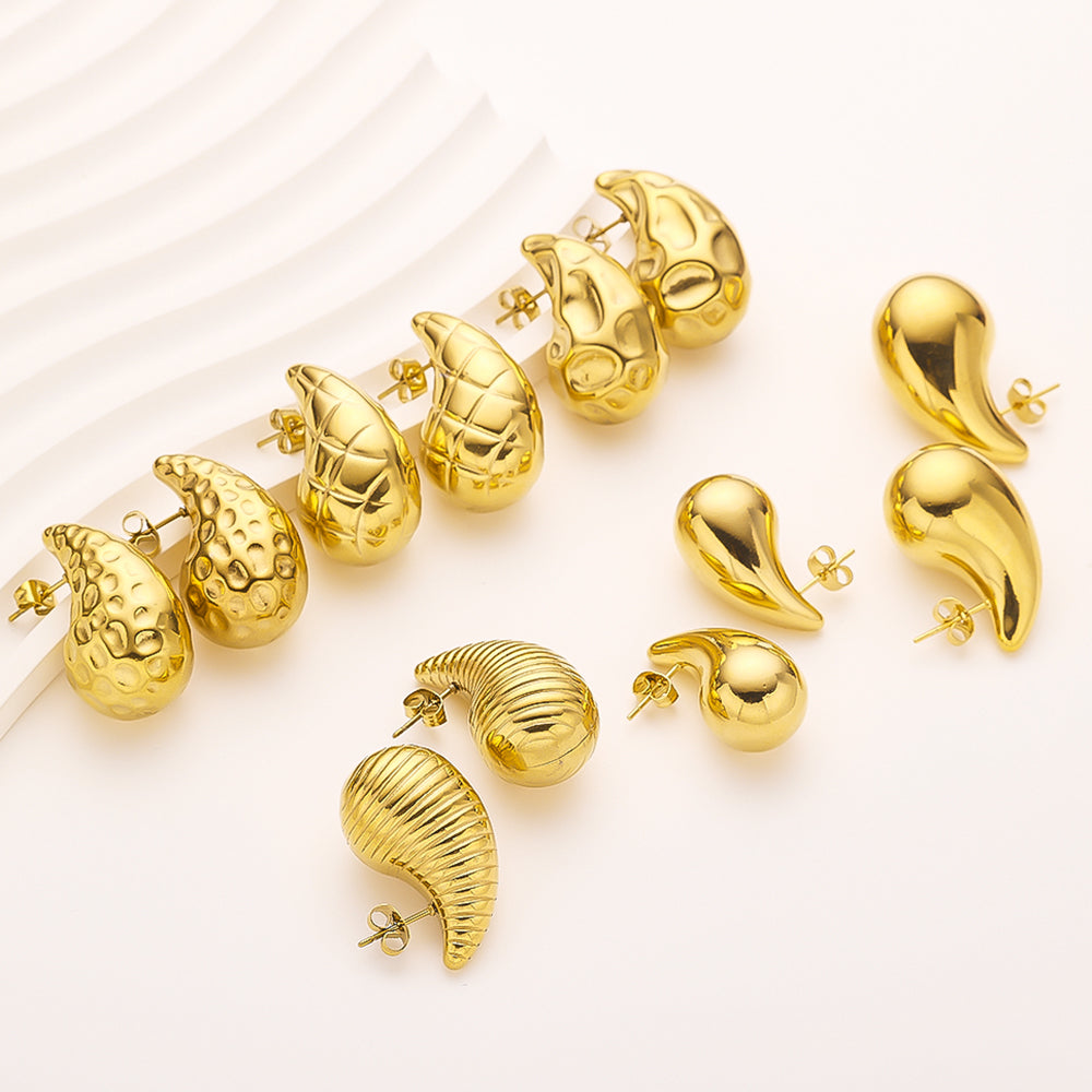 18-karat gold plated lunar surface drop earrings in stainless steel