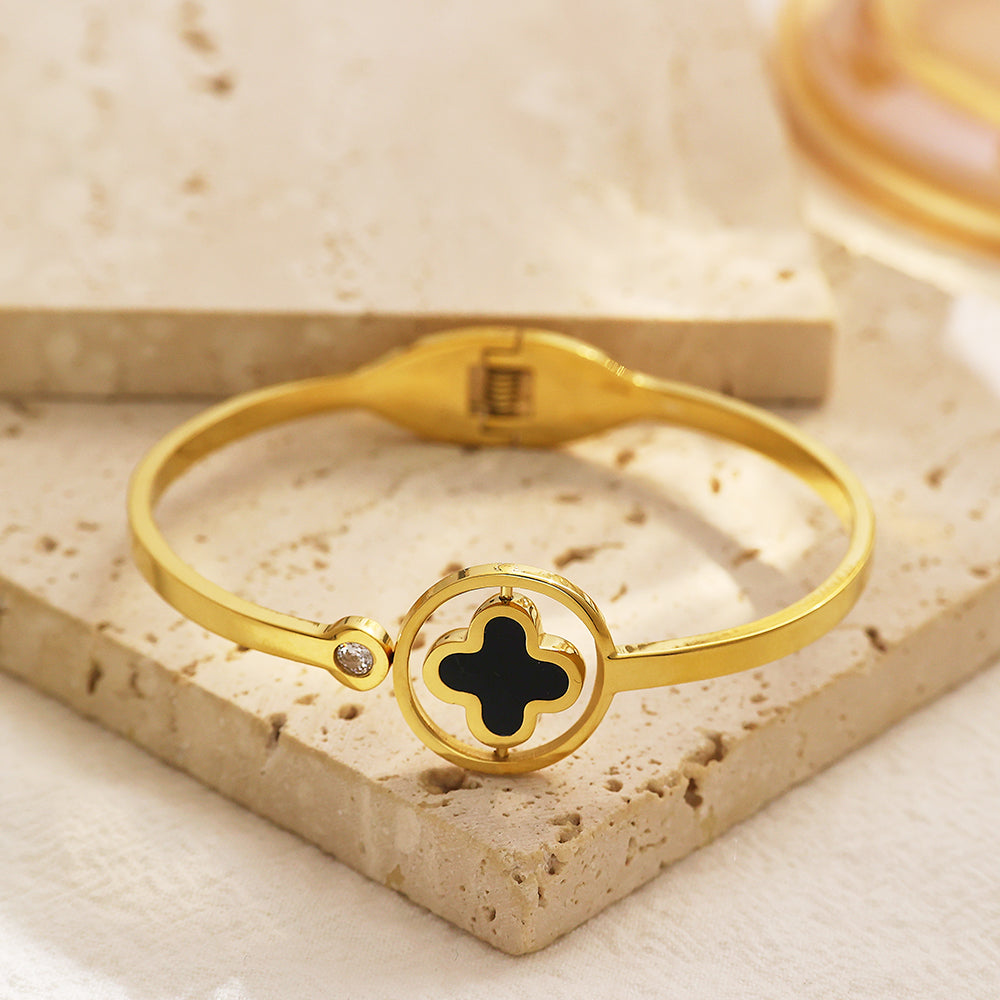 Stainless steel plated 18K gold four-leaf clover bracelet