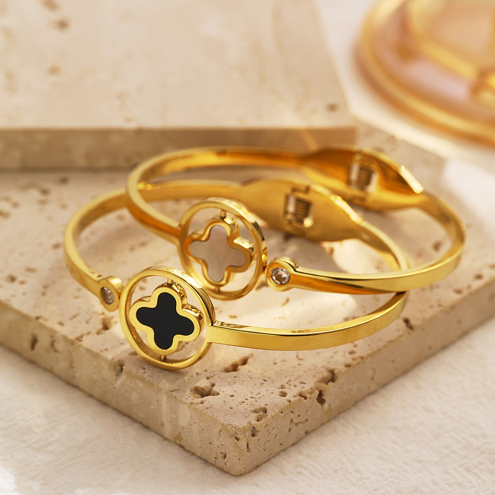 Stainless steel plated 18K gold four-leaf clover bracelet