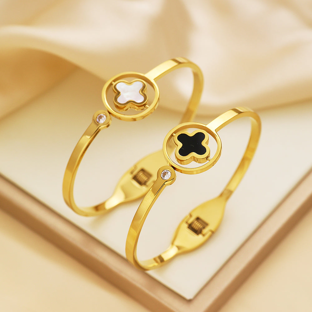 Stainless steel plated 18K gold four-leaf clover bracelet