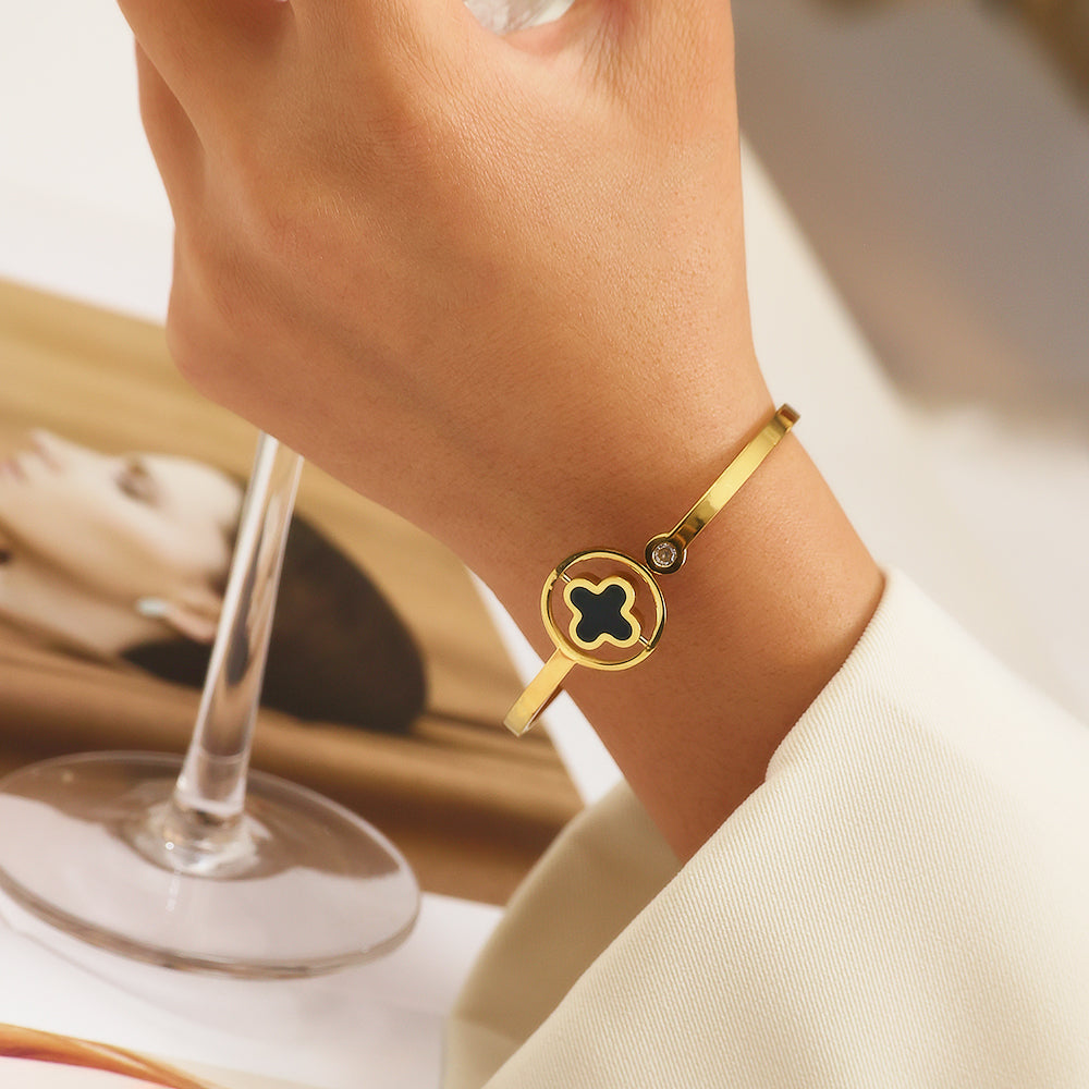 Stainless steel plated 18K gold four-leaf clover bracelet