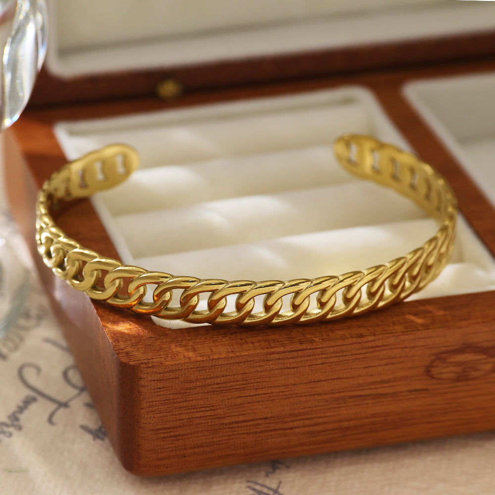 Bracelet en acier inoxydable plaqué or 18 carats semi-fermé petite chaîne en or