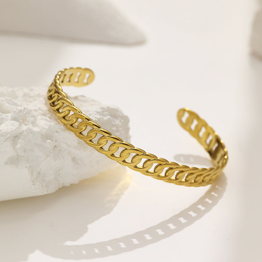 Bracelet en acier inoxydable plaqué or 18 carats semi-fermé petite chaîne en or