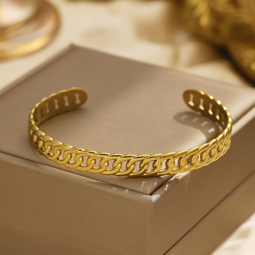 Bracelet en acier inoxydable plaqué or 18 carats semi-fermé petite chaîne en or