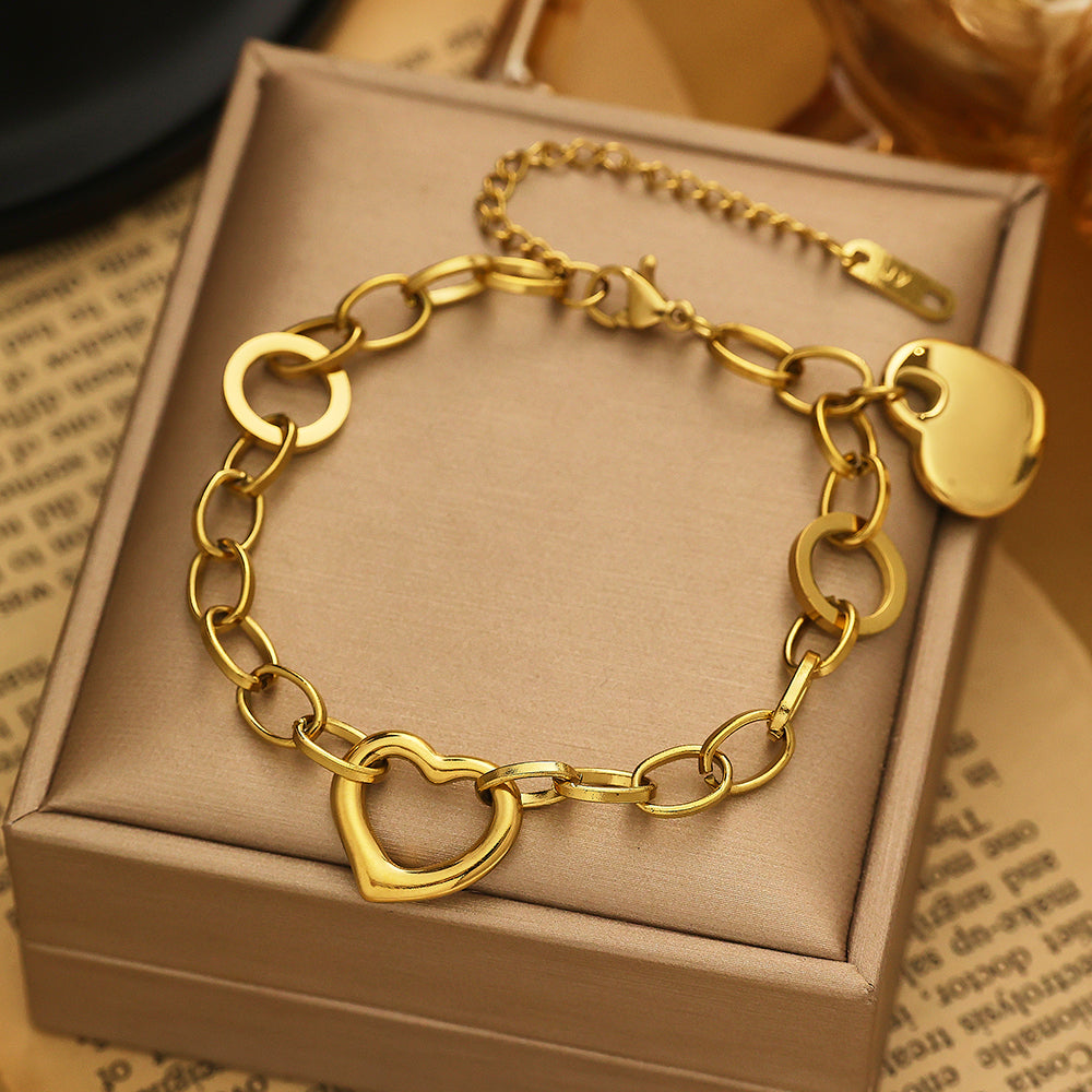 Double Heart Bracelet for Women – 316L Stainless Steel, Waterproof, Hypoallergenic, Tarnish Free