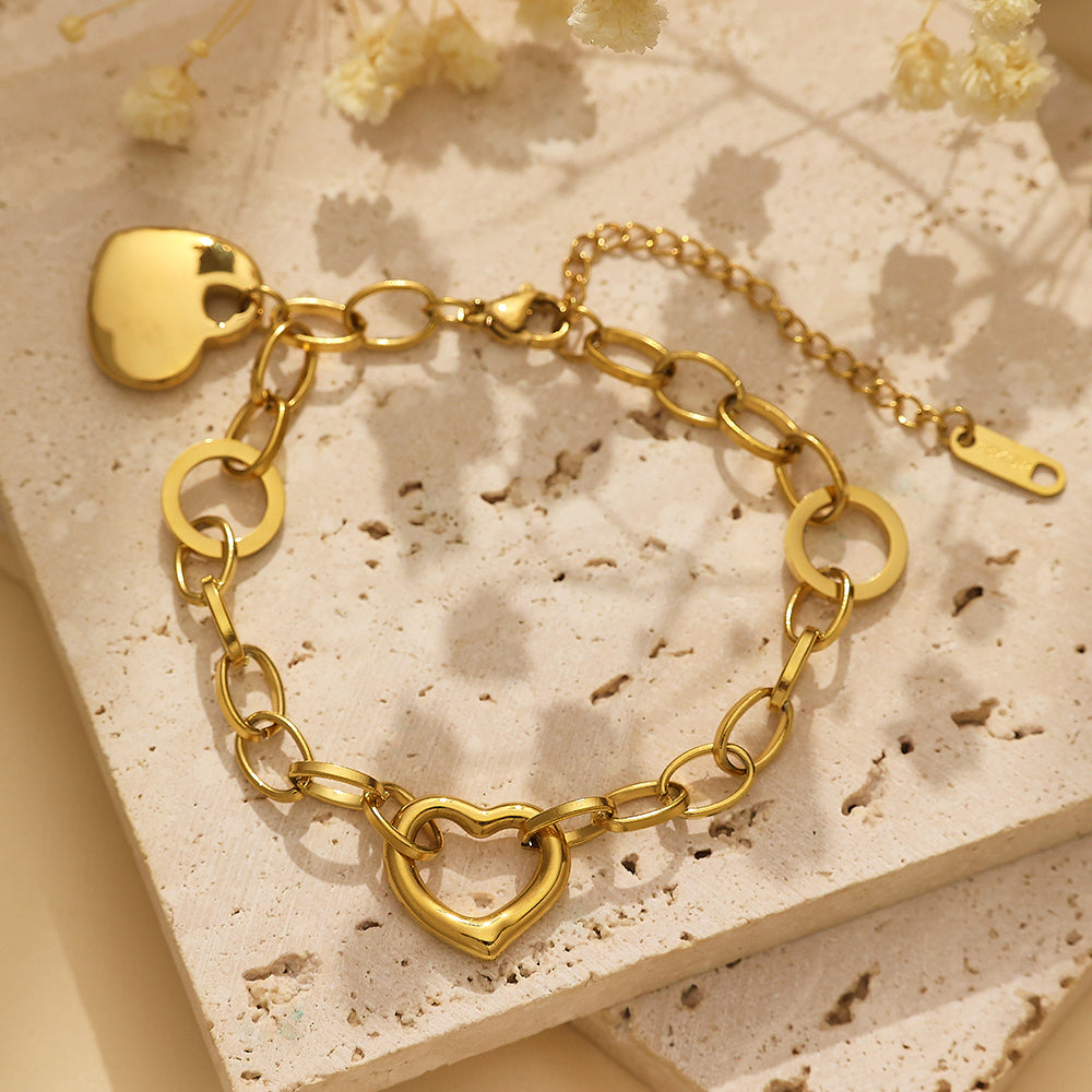 Double Heart Bracelet for Women – 316L Stainless Steel, Waterproof, Hypoallergenic, Tarnish Free