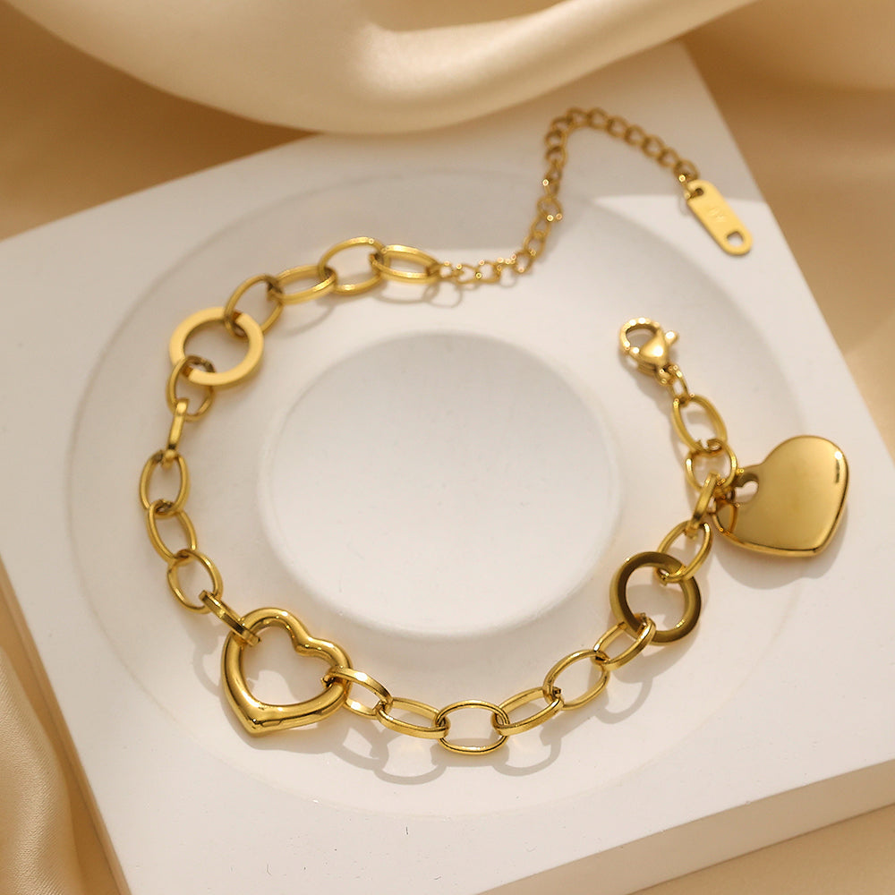 Double Heart Bracelet for Women – 316L Stainless Steel, Waterproof, Hypoallergenic, Tarnish Free