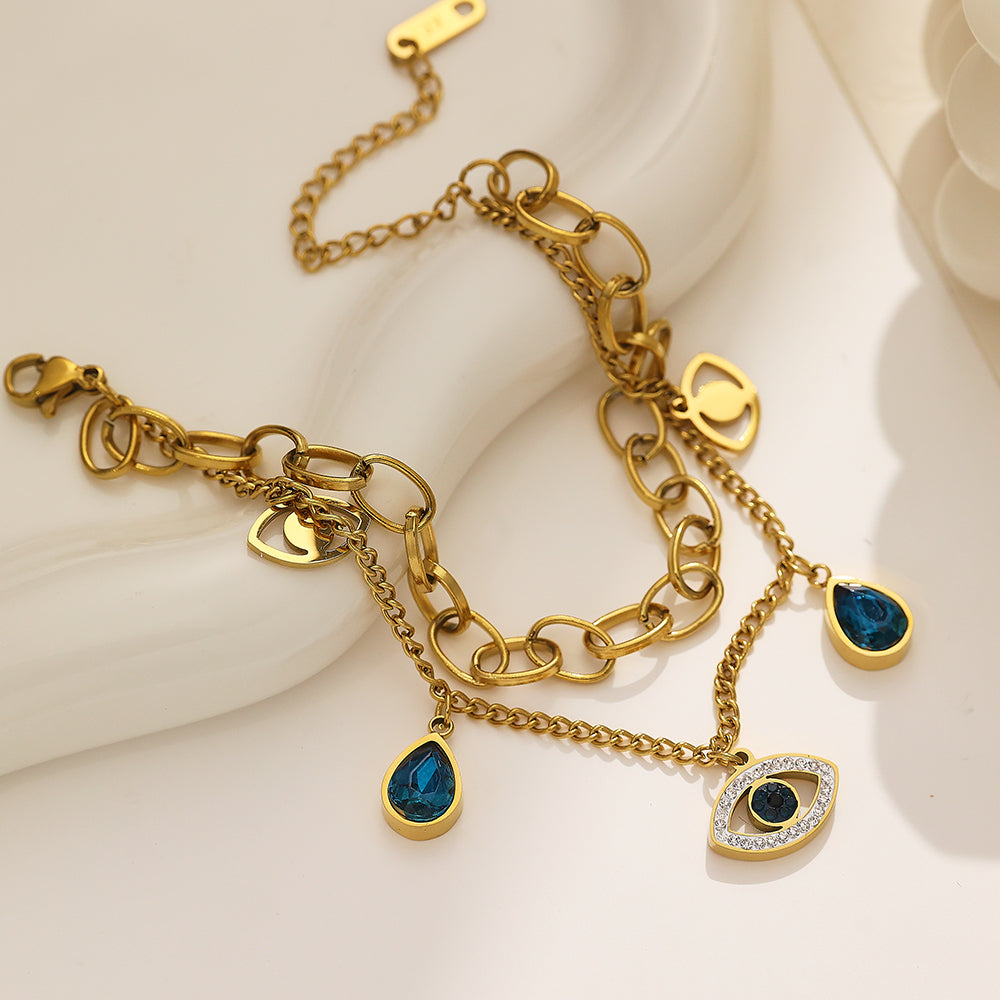 Mermaid Tear Bracelet – Blue Cubic Zirconia, 316L Stainless Steel, Waterproof, Hypoallergenic, Tarnish Free