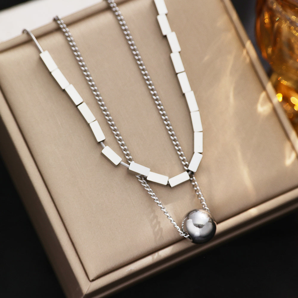 316 Stainless Steel Layered Necklace | Minimalist Rectangle Bar Design Jewelry for Women