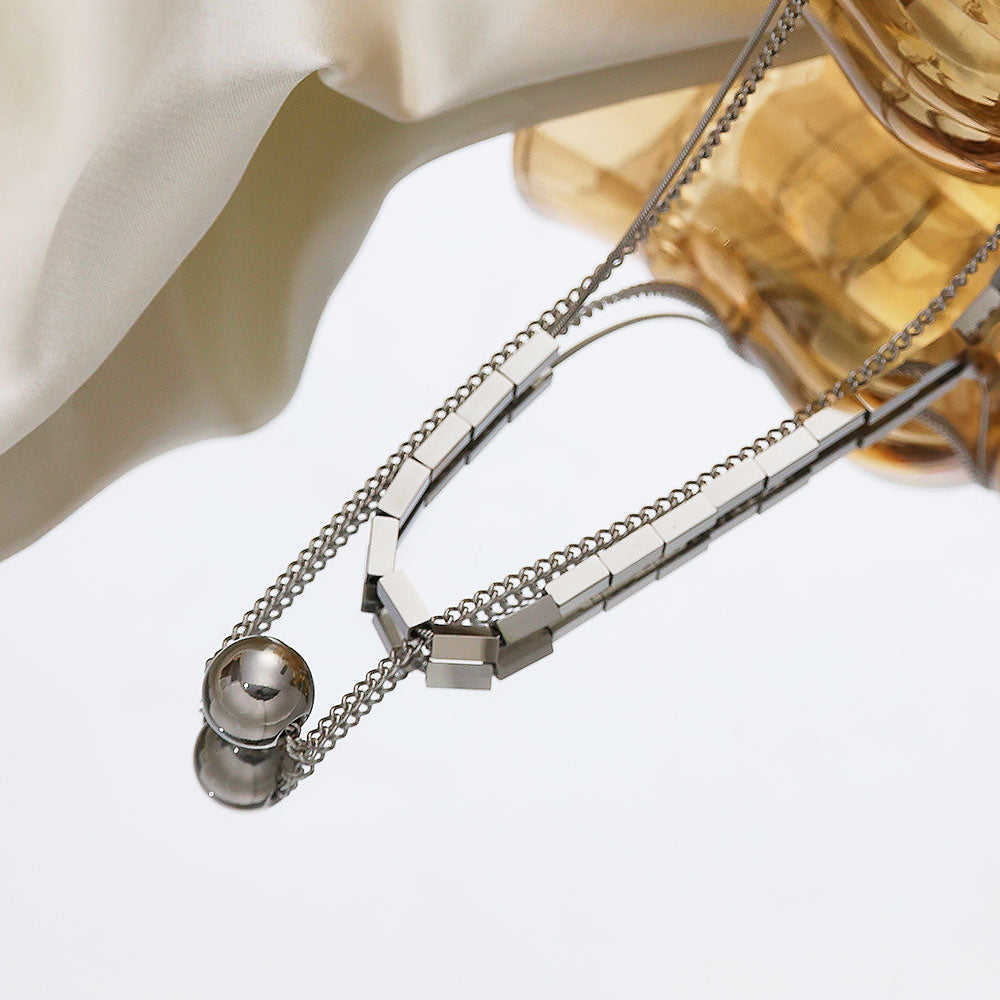 316 Stainless Steel Layered Necklace | Minimalist Rectangle Bar Design Jewelry for Women