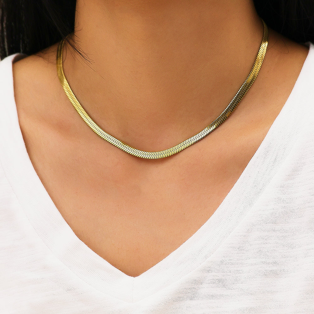 316 Stainless Steel 18K Gold Plated Herringbone Chain Necklace | Minimalist Statement Jewelry for Women