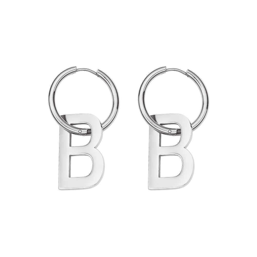 Stainless steel 18K gold plated round button letter B earrings