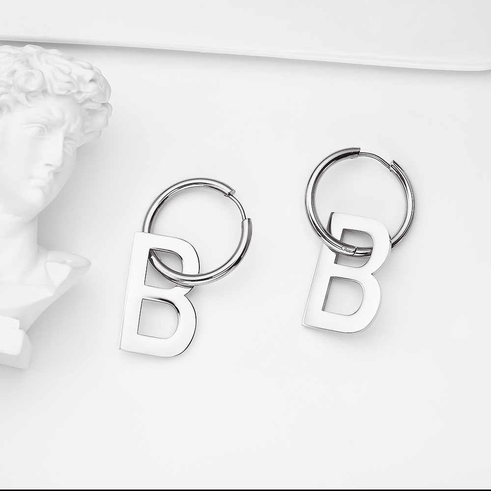 Stainless steel 18K gold plated round button letter B earrings