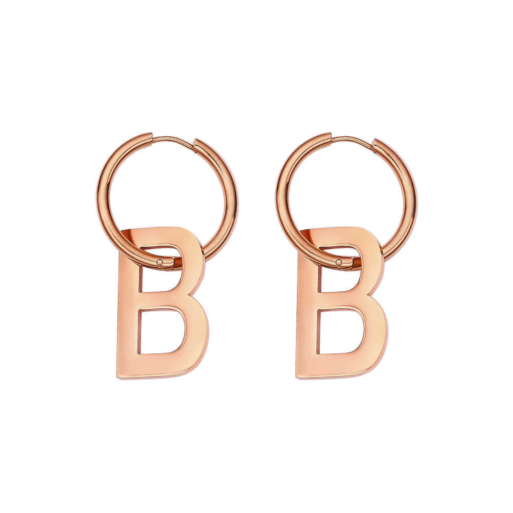 Stainless steel 18K gold plated round button letter B earrings