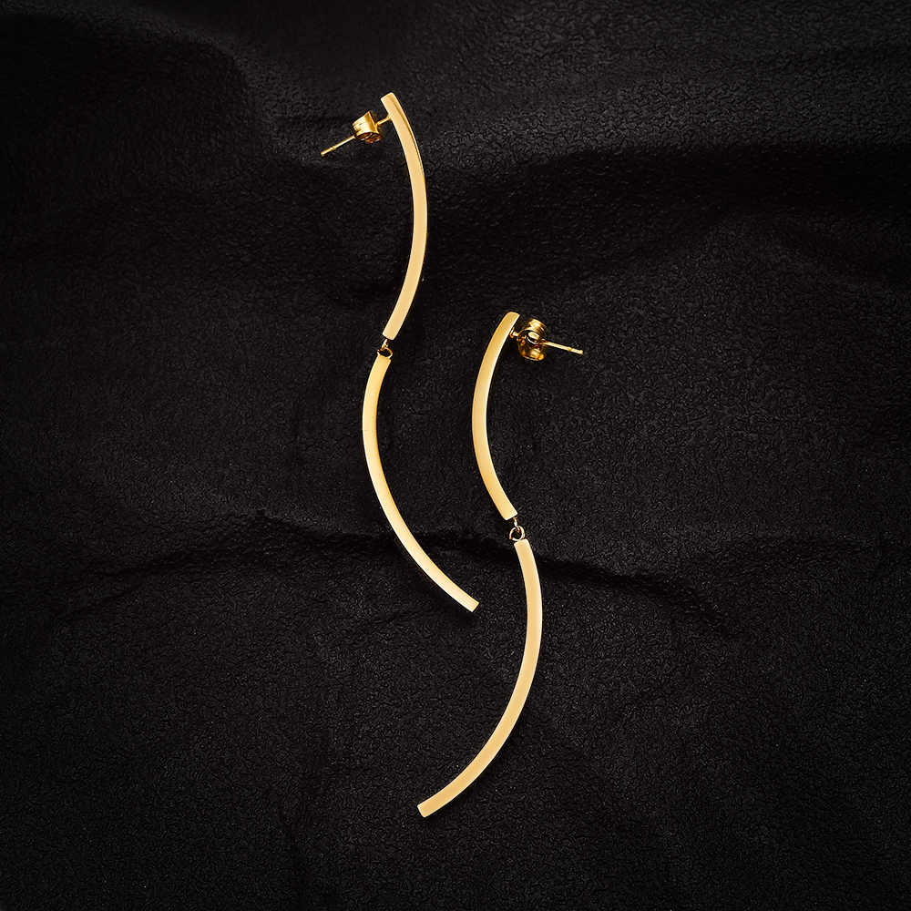 Stainless steel 18K gold plated long chain earrings