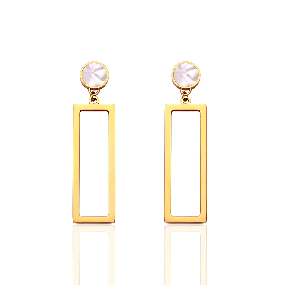 Stainless steel plated 18-karat gold square earrings
