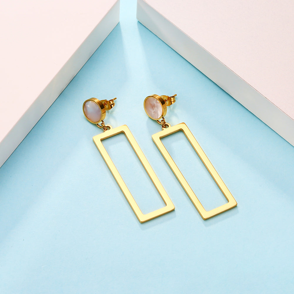 Stainless steel plated 18-karat gold square earrings