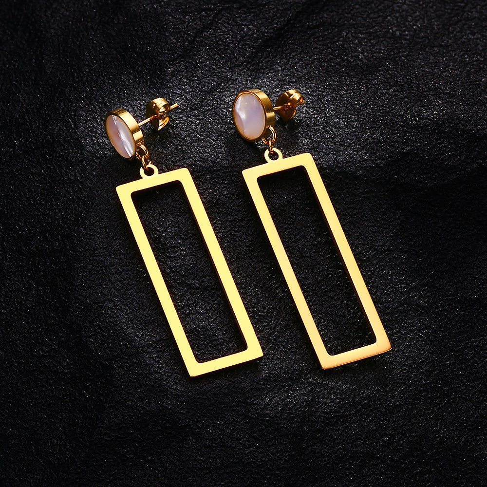 Stainless steel plated 18-karat gold square earrings