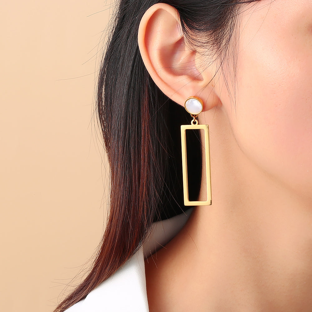 Stainless steel plated 18-karat gold square earrings