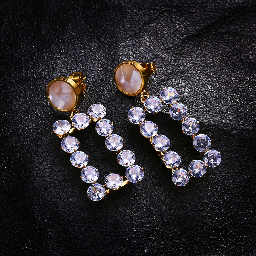 Stainless steel diamond square earrings plated in 18-karat gold