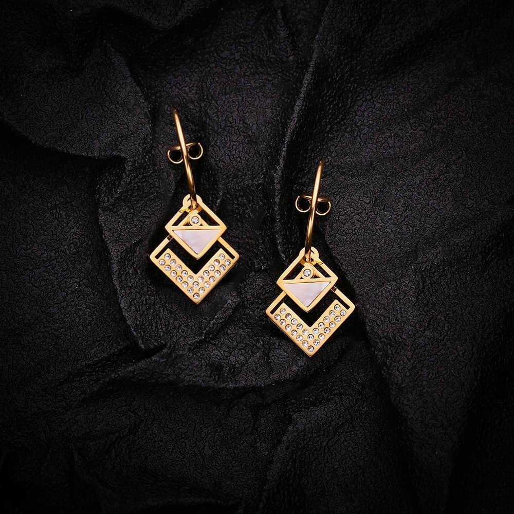 Stainless steel 18K gold plated zircon earrings