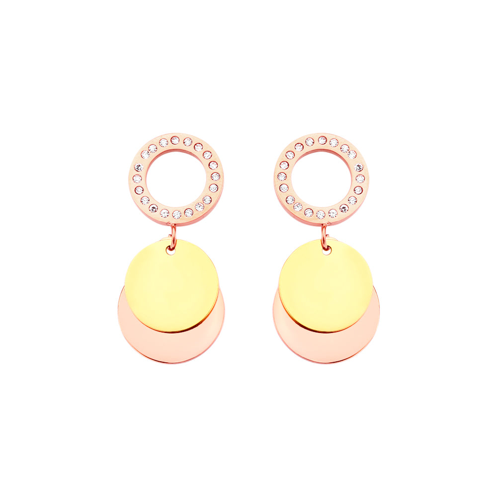 Stainless steel plated 18-karat gold with diamond earrings