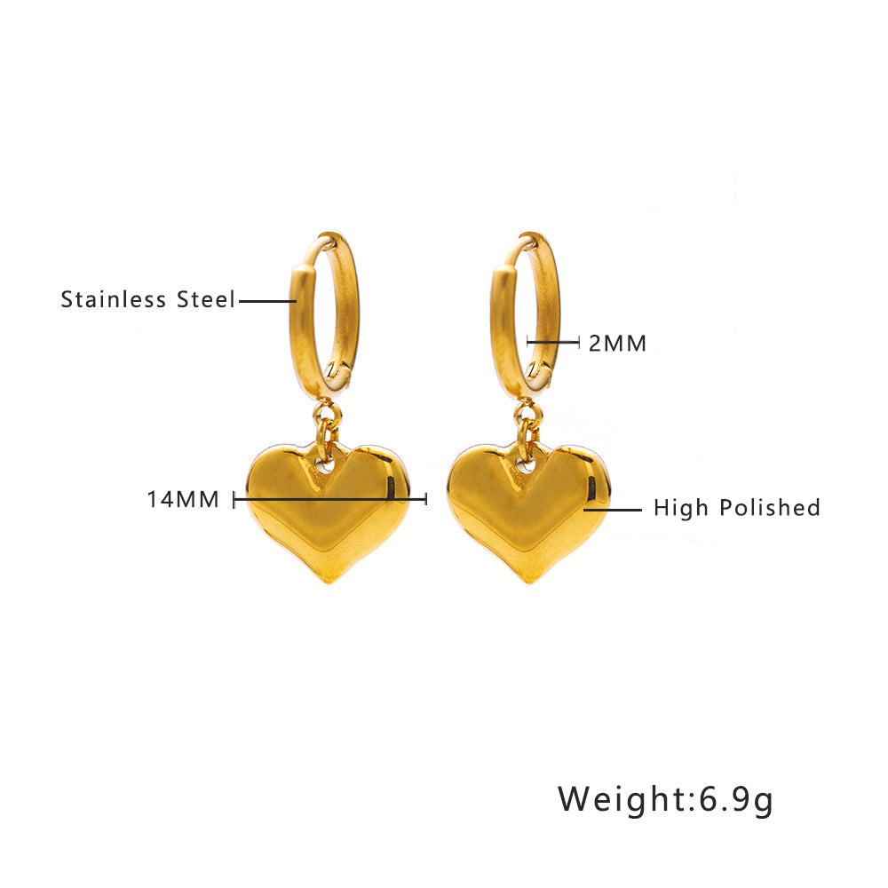 18K Gold Herz Ohrringe in Edelstahlbeschichtung