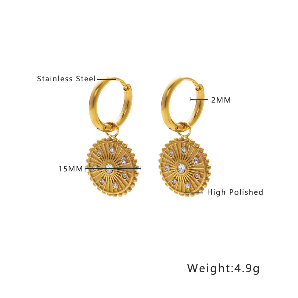 Stainless steel plated 18k gold round cake earrings