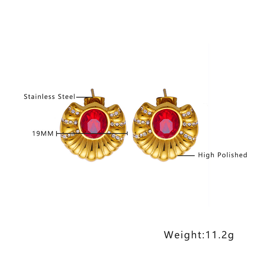 Boucles d'oreilles en acier inoxydable plaqué or 18 carats avec agate rouge