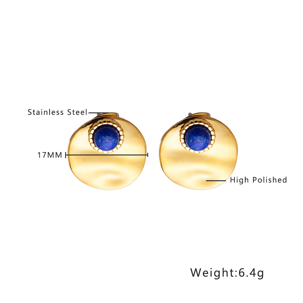 Stainless steel plated 18-karat gold earrings with blue eyes