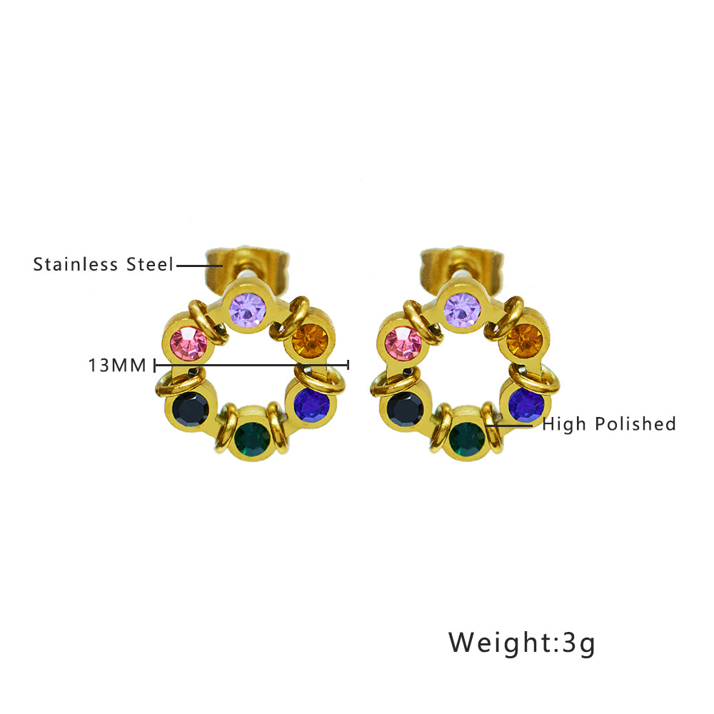 Six color earrings in stainless steel plated 18K gold
