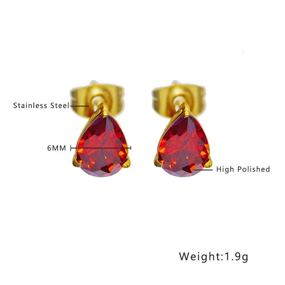 Stainless steel plated red diamond earrings in 18-karat gold