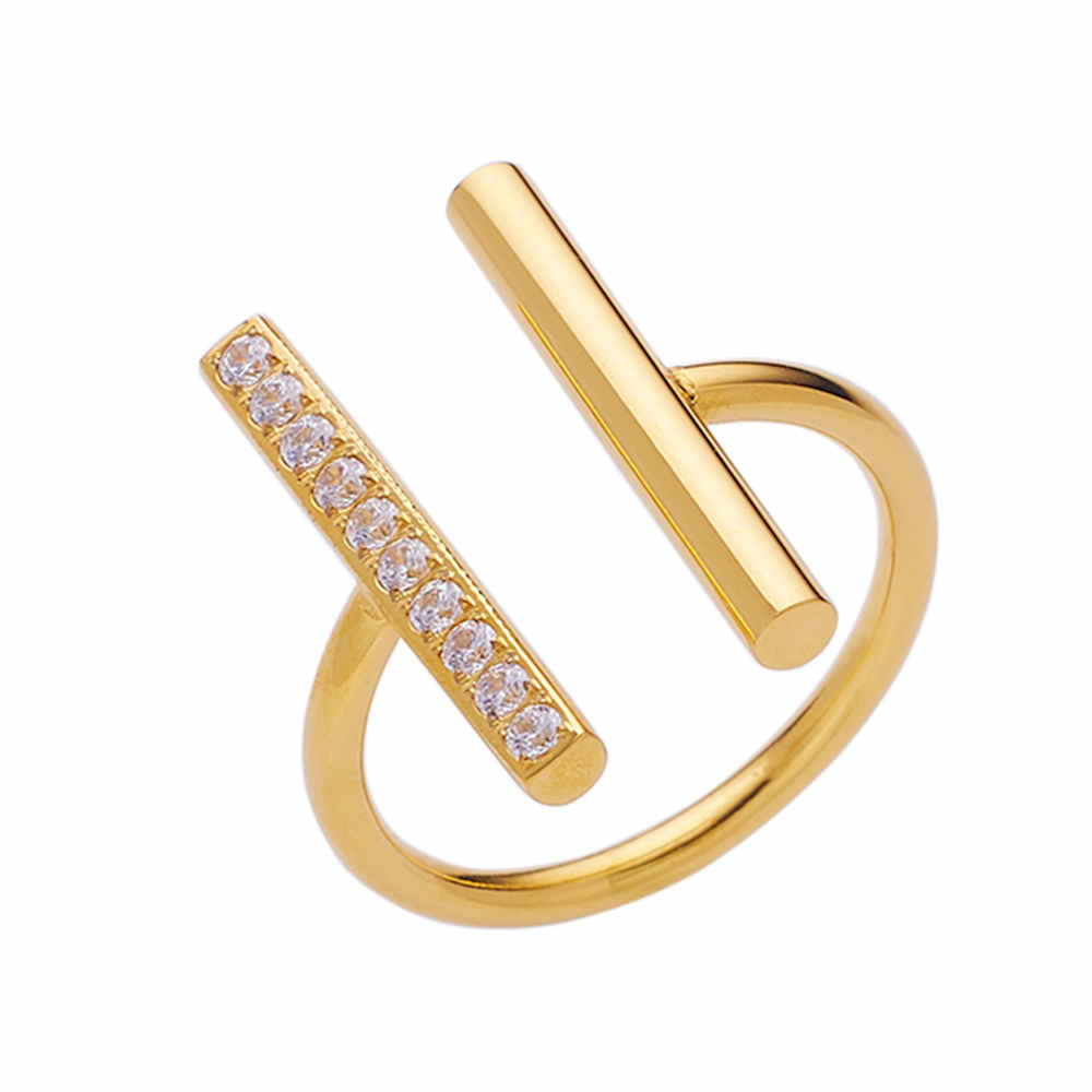 Bague zirconium en acier inoxydable plaqué or 18 carats avec ouverture