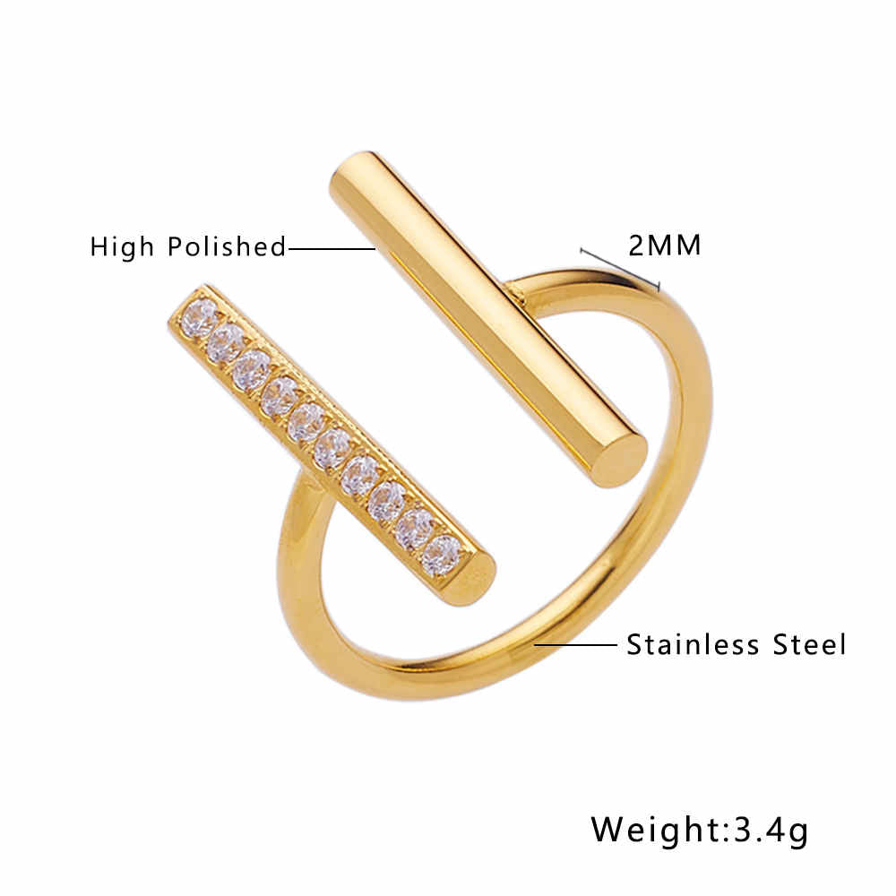 Bague zirconium en acier inoxydable plaqué or 18 carats avec ouverture