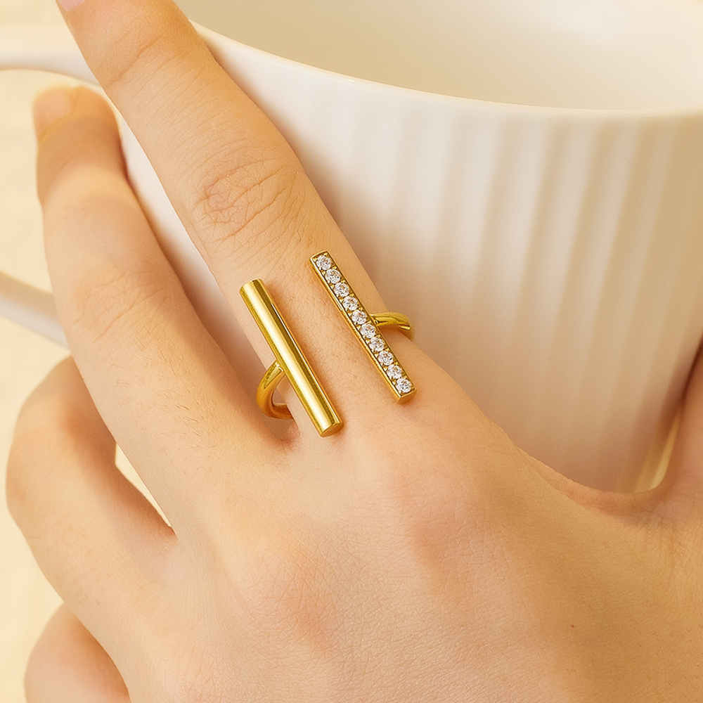 Bague zirconium en acier inoxydable plaqué or 18 carats avec ouverture