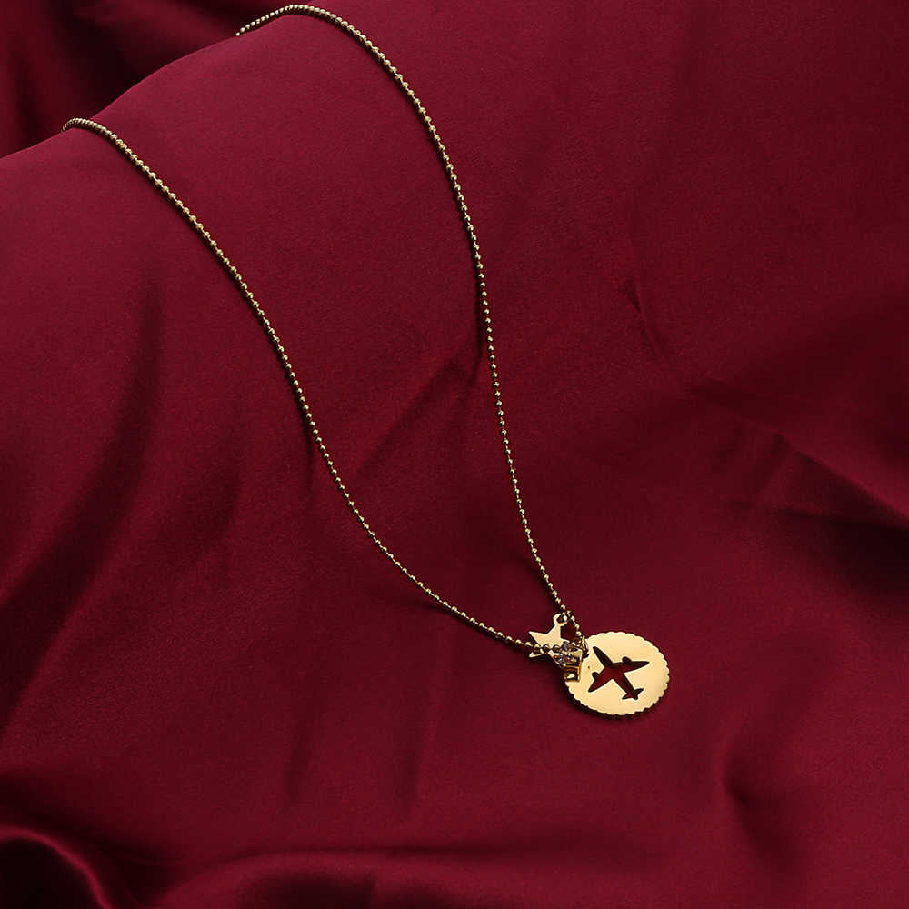 Collier avion en acier inoxydable plaqué or 18 carats