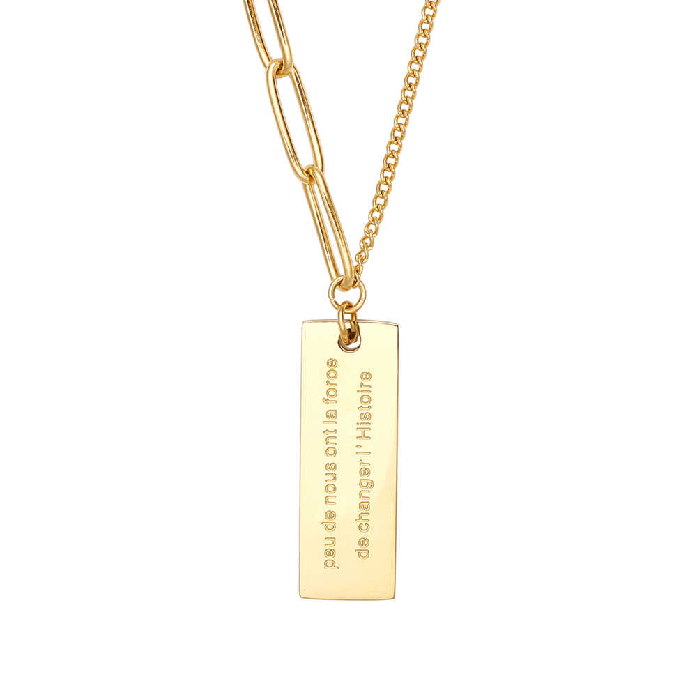 Collier étiquette en acier inoxydable plaqué or 18 carats