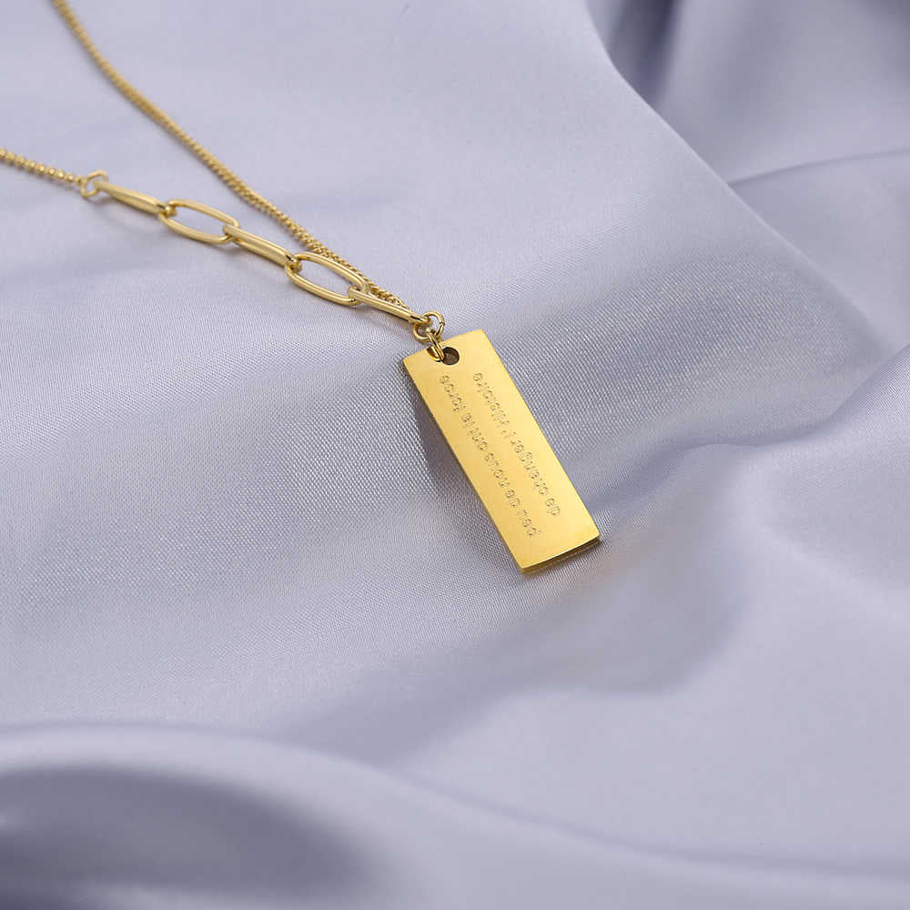 Collier étiquette en acier inoxydable plaqué or 18 carats