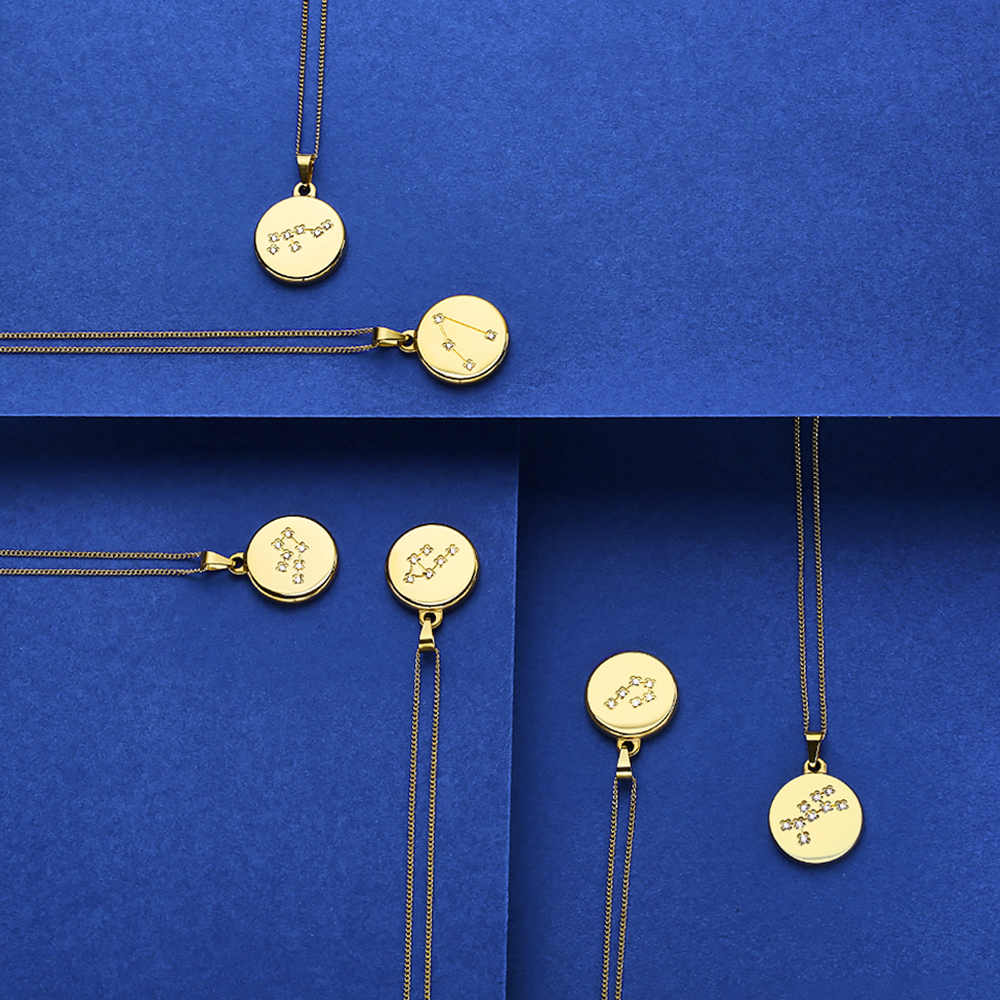 Collier 12 constellations en Acier Inoxydable Plaqué Or 18 Carats